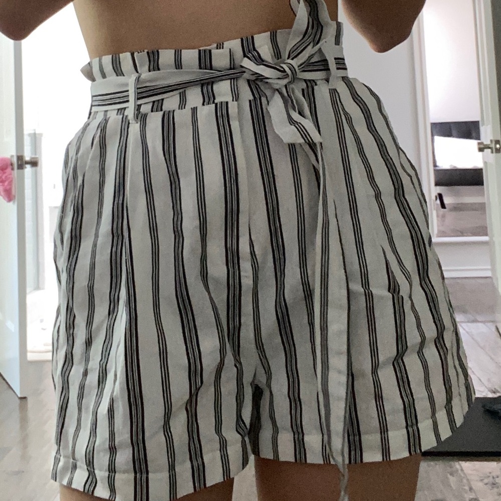 Striped Linen Paper Bag Shorts